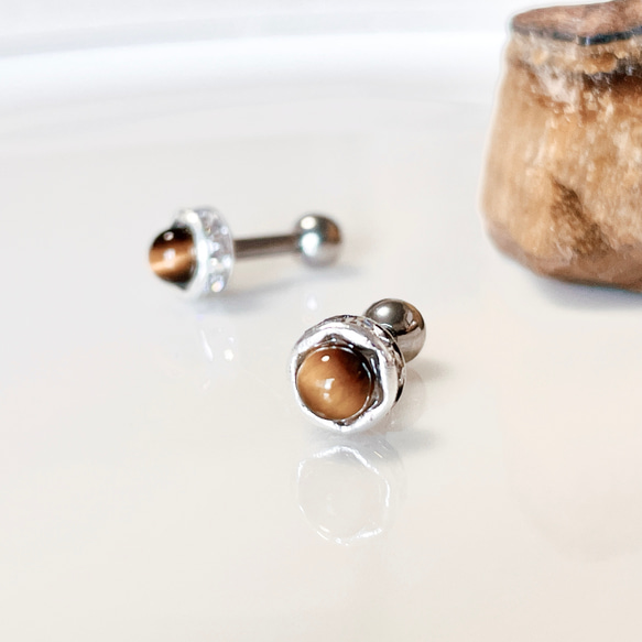 虎目石 ゴールド 天然石 ボディピアス 14G 16G 18G 軟骨ピアス 10月