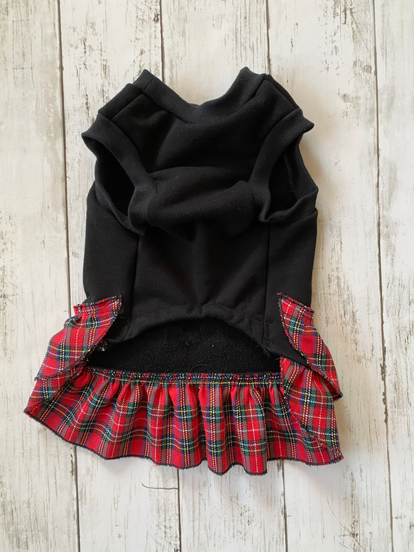 【受注制作】　黒+赤チェック2段スカート 2枚目の画像