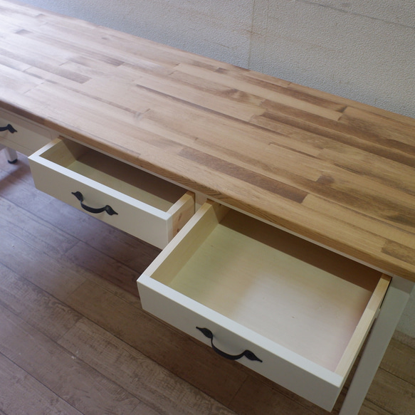 ワイドデスク　ミシン台　学習デスク　作業台　ミルキーホワイト×ナチュラル 3枚目の画像