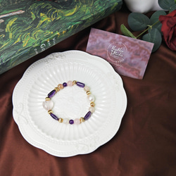 BR42《紫水晶》〈紫晶花園〉櫻花瑪瑙粉晶紫晶淡水珍珠手鍊  彈性手練 第2張的照片