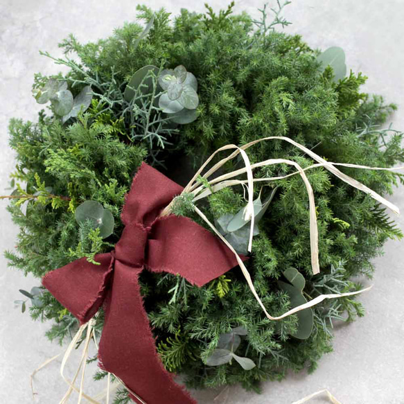 今年も変わらないヨ♪ドライになるクリスマスリース／葉っぱみっしり・針葉樹が香るフレッシュグリーンリース／選べる３サイズ 2枚目の画像