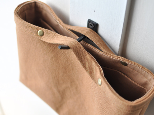 コットンキャンバスのバッグインバッグ  帆布 ベージュ グレージュ ミルクティ キャメル ブラウン 3枚目の画像