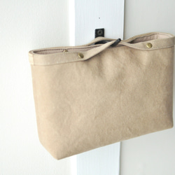 コットンキャンバスのバッグインバッグ  帆布 ベージュ グレージュ ミルクティ キャメル ブラウン 7枚目の画像