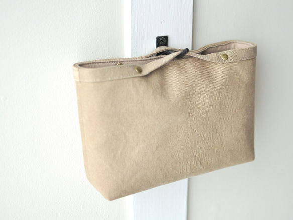 コットンキャンバスのバッグインバッグ  帆布 ベージュ グレージュ ミルクティ キャメル ブラウン 7枚目の画像