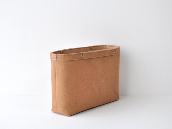 コットンキャンバスのバッグインバッグ  帆布 ベージュ グレージュ ミルクティ キャメル ブラウン 4枚目の画像