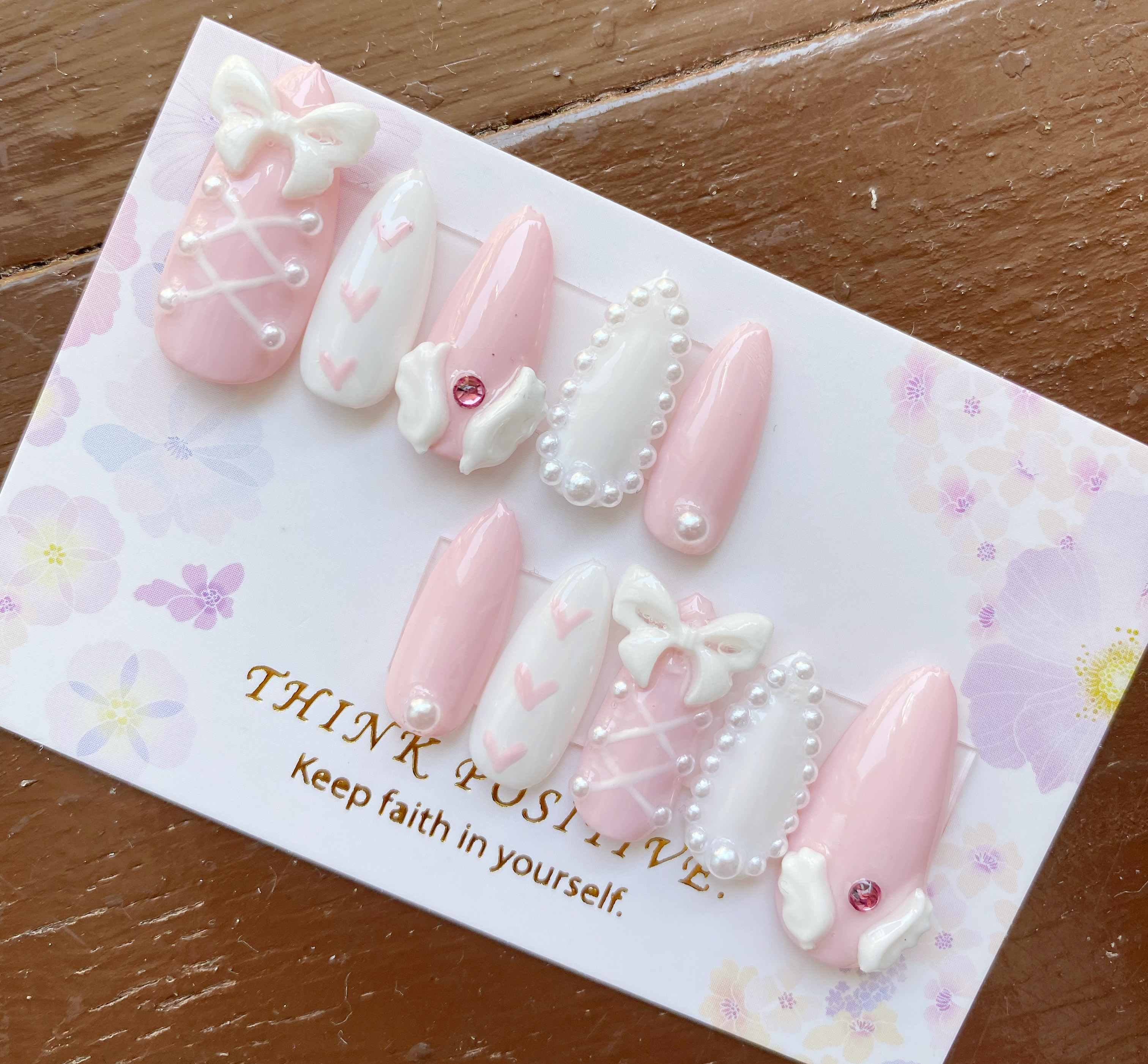 お急ぎ便C♥ネイルチップ ピンク 白 リボン ハート 量産型 ちゅるん フレンチ 量産型 ガーリー リボン ネイルチップ ハート ピンク 白 ネイル