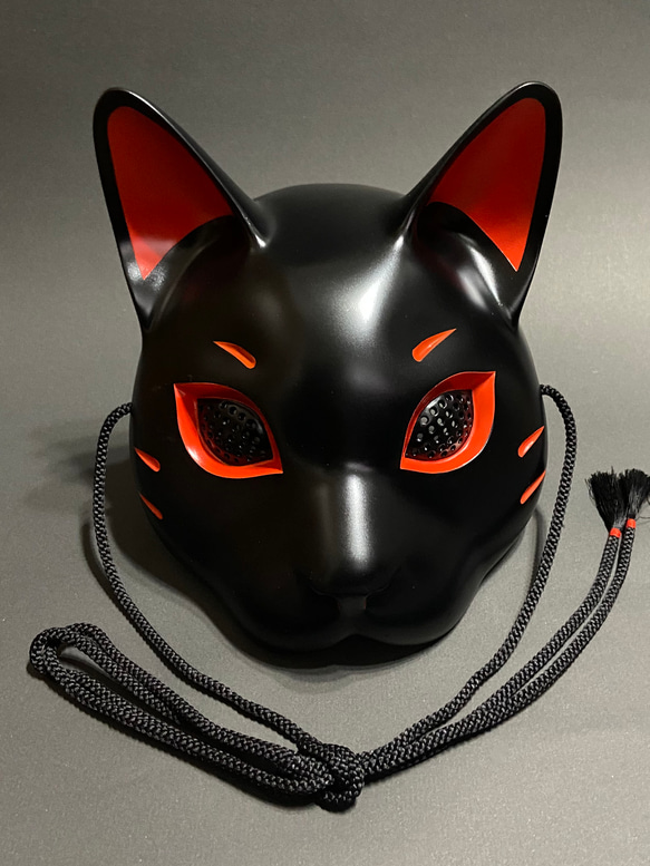 cancan☆フラットポーチ♥️狐お面☆和風猫A（B~C順次出展）♥️ ポーチ ｜ KANKAN チーター キツネザル フラット 刺繍ポーチ L