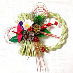 特別価格＊しめ縄に寒白椿、梅と松と折鶴の祝正月飾り しめ縄