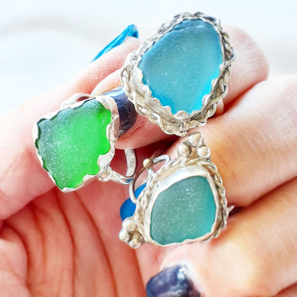 【13～14号】seaglass ring /silver925 5枚目の画像