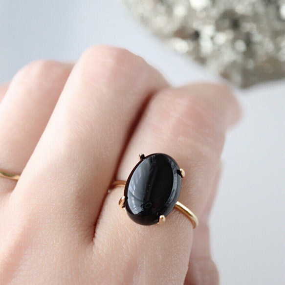 50%OFF シックなBLACK！ 大粒 ブラックオニキス 14mm 華奢リング 指輪 アクセサリー