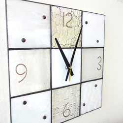 30㎝角-ステンドグラスの掛け時計-モザイク３０（クリア・ホワイト・パール系）イメージは宝石箱・受注制作 5枚目の画像