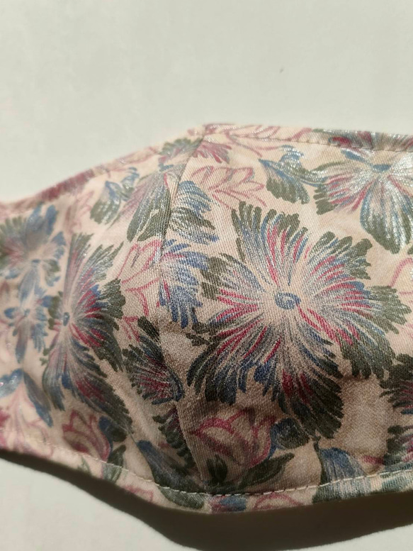 【おとな】シルバーラメ花柄 コットンマスク　フィルターポケット付き　選べるサイズ(M/ML/L/LL) 7枚目の画像