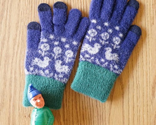 スマホ対応手袋 高感度 ふわふわ あったか fluffy gloves 小鳥