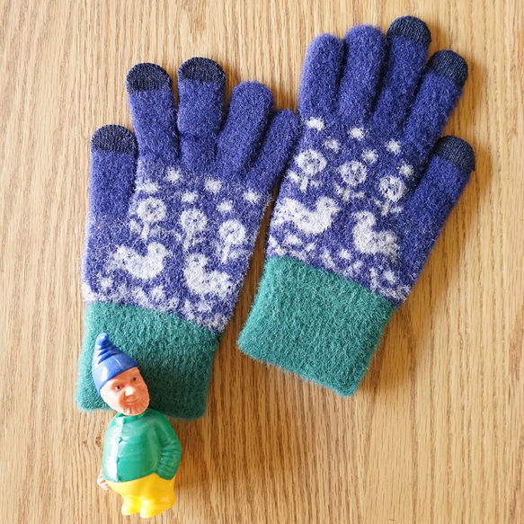 スマホ対応手袋 高感度 ふわふわ あったか fluffy gloves 小鳥