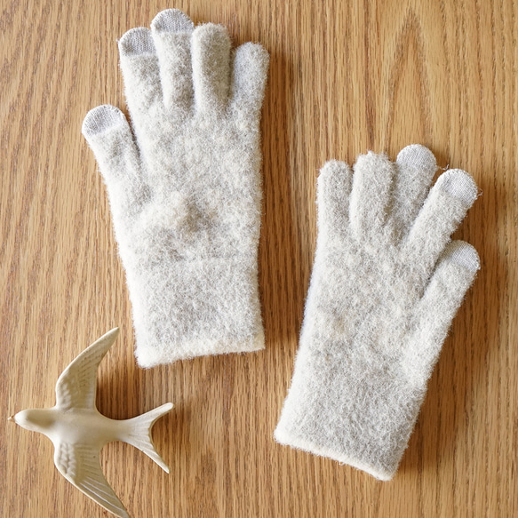 スマホ対応手袋 高感度 ふわふわ あったか fluffy gloves 小鳥