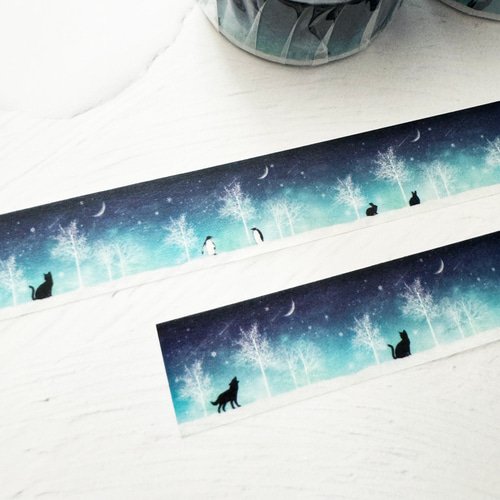 冬の星空 マスキングテープ / マステ 星 月 猫 オオカミ ペンギン