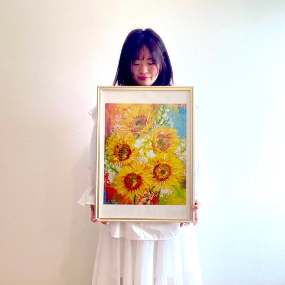 ポスター【ひまわり絵】 ヒマワリ 向日葵 花 黄色の絵  黄色 玄関 壁 絵 インテリア アート A4 A3 A2 4枚目の画像