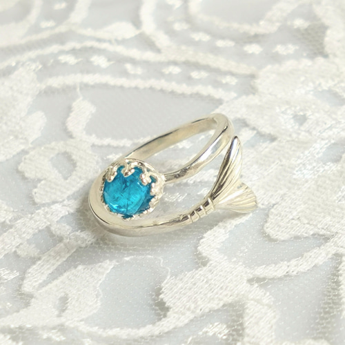 宝石質 ネオンブルー アパタイト ring（マーメイドテール） 指輪