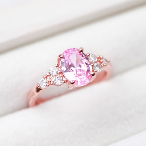 MR90】8×6mm オーバル ファセットカット ピンクトパーズの リング