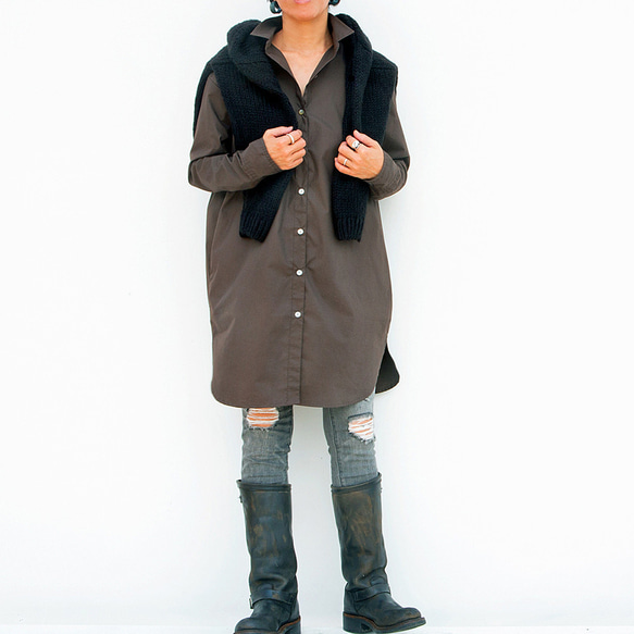 ロングシャツ（ネイビー）ーコットンポプリン 8枚目の画像