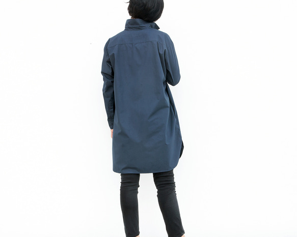 ロングシャツ（ネイビー）ーコットンポプリン 6枚目の画像