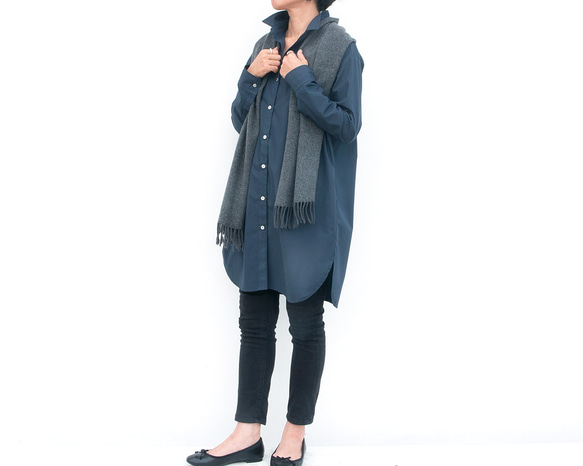 ロングシャツ（ネイビー）ーコットンポプリン 4枚目の画像