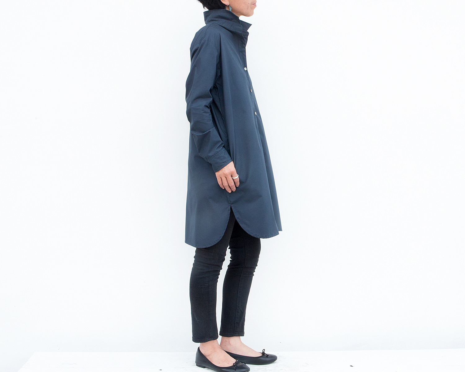 値下げ♪　ロングシャツ（ネイビー）ーコットンポプリン