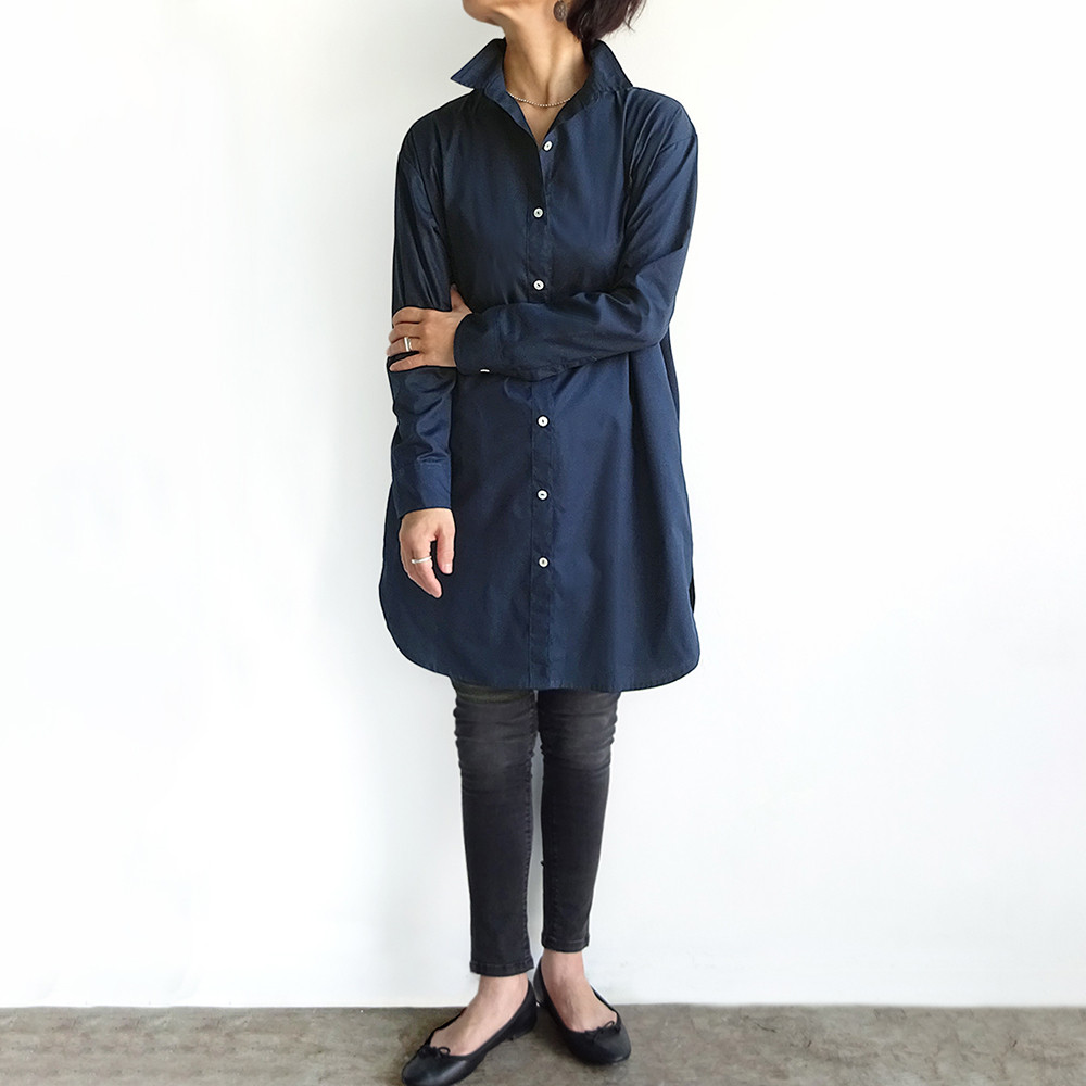 値下げ♪　ロングシャツ（ネイビー）ーコットンポプリン