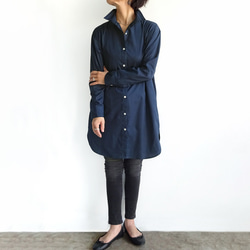 ロングシャツ（ネイビー）ーコットンポプリン 2枚目の画像
