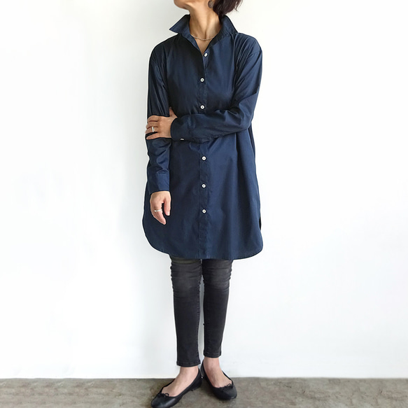 ロングシャツ（ネイビー）ーコットンポプリン 2枚目の画像