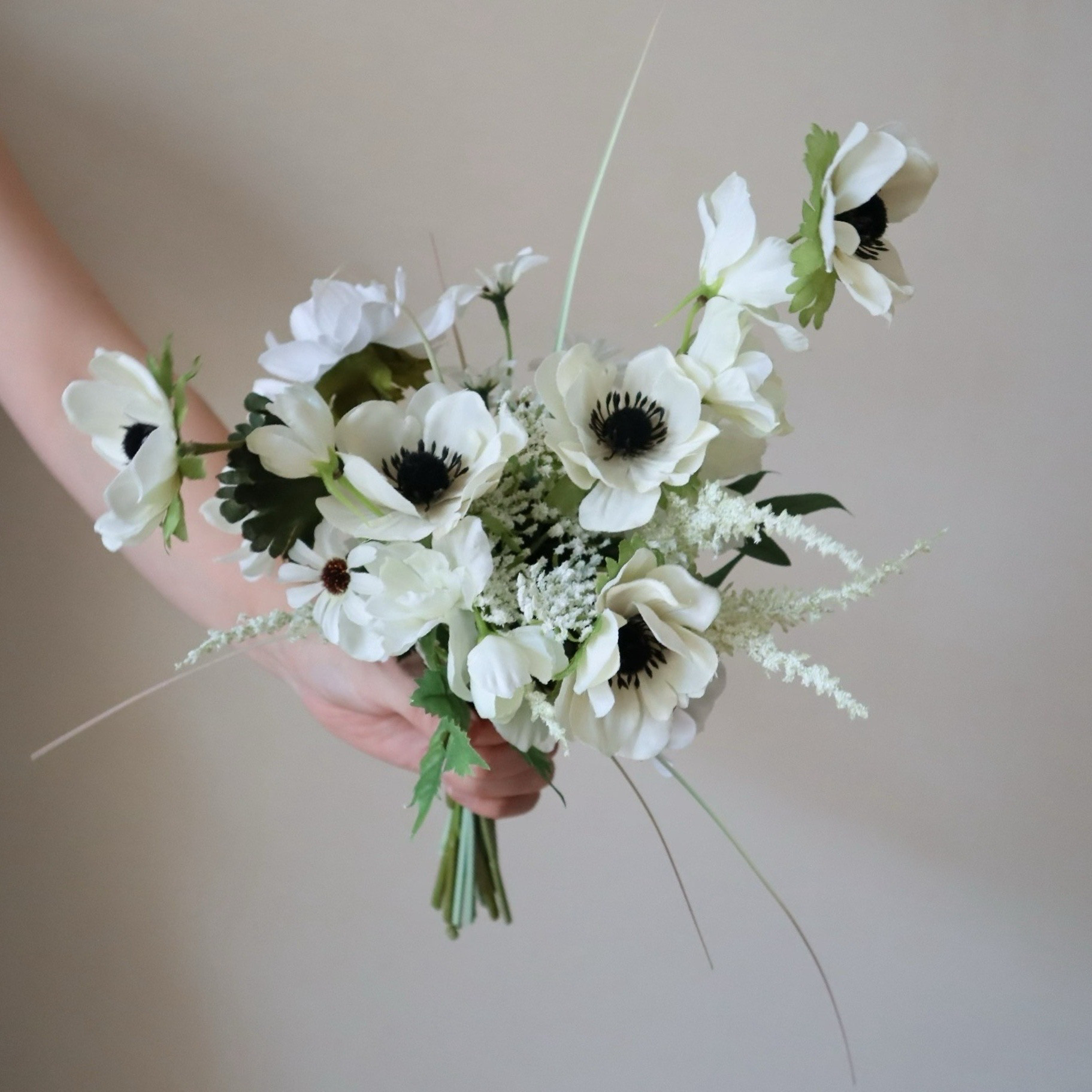 アーティフィシャルフラワー　ブーケ　アネモネ　ナチュラル 2点セット 高級 アーティフィシャルフラワーブーケ アネモネの