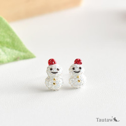 緑の帽子の雪だるま】ピアス・イヤリング｜プレシオサ使用 受注生産