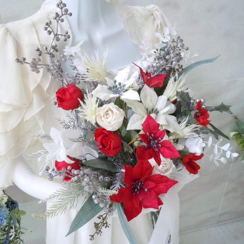 ◇ポインセチア＆ローズ クリスマスブーケ クラッチブーケ◇レッド