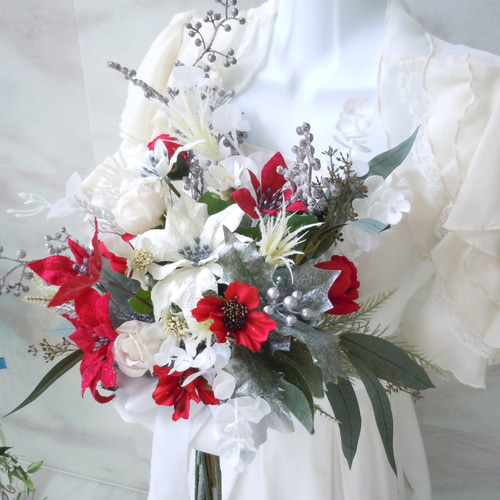 ◇ポインセチア＆ローズ クリスマスブーケ クラッチブーケ◇レッド