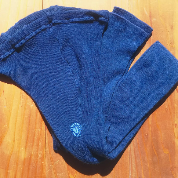 藍染め刺繍のあったかwool leggings*草木染め手縫い模様ウールレギンス 国産冬スパッツ 6枚目の画像