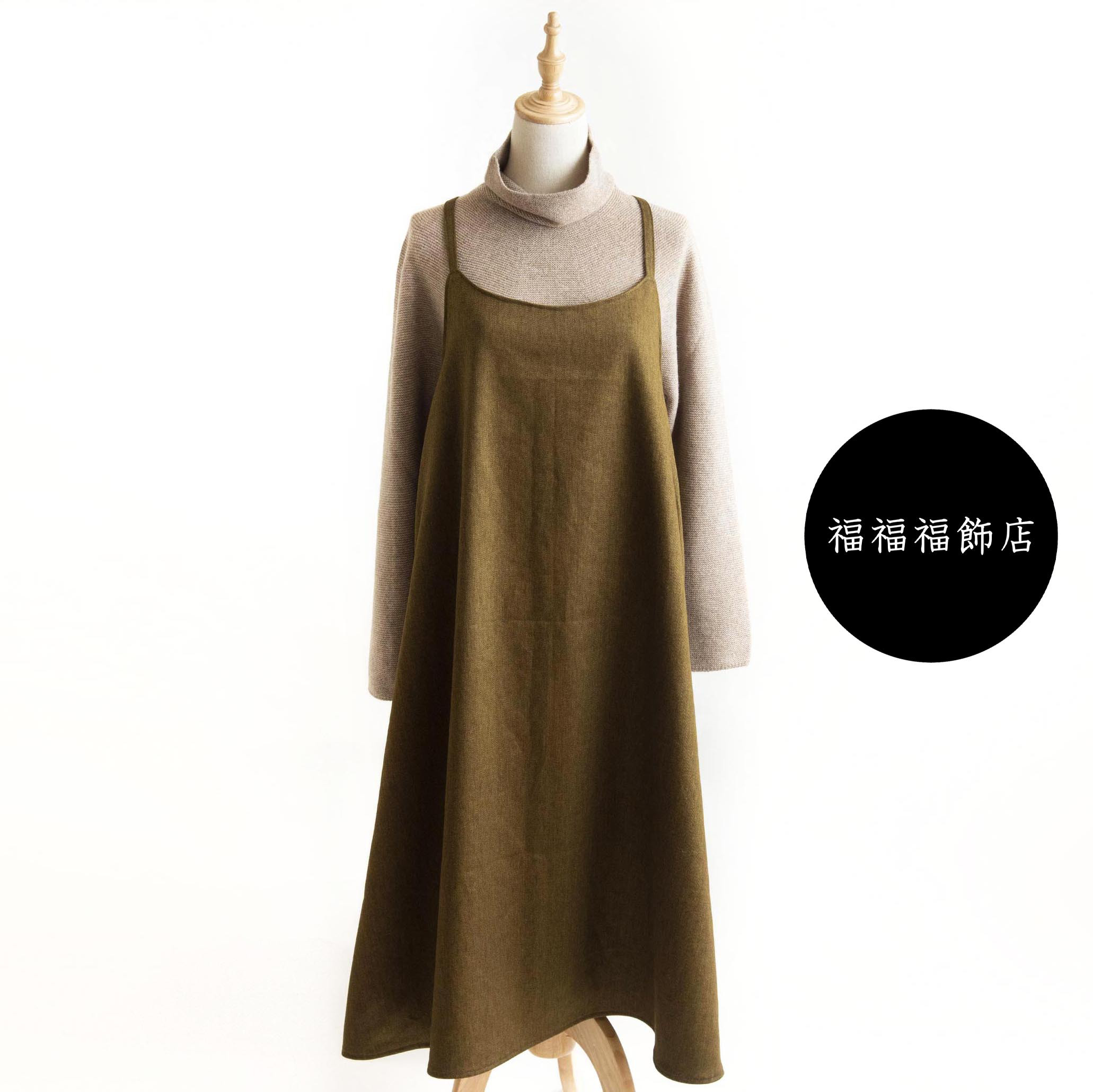 【姿の美しいジャンパースカート】 サイズSML　オールシーズン　コットン　オリーブブラウン