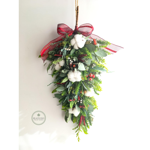 ☆特大60cm 生花フレッシュグリーン クリスマススワッグ リース ドライ