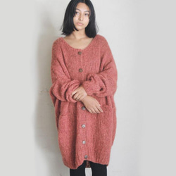 再入荷】つつむ 手編みモヘアロングカーディガン○サーモン