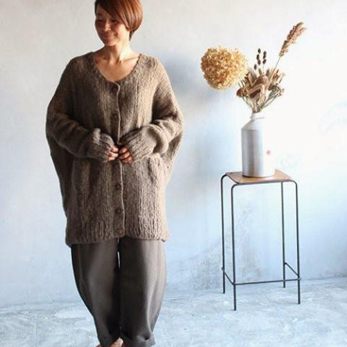 再入荷】つつむ 手編みモヘアロングカーディガン○サーモン 