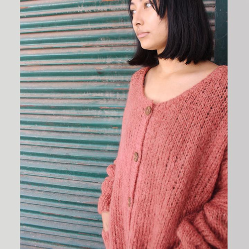 再入荷】つつむ 手編みモヘアロングカーディガン○サーモン