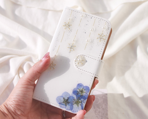 押し花スマホケース　ホログラム入り見本 ほぼ全機種対応 押し花 スマホケース No.504】ハンドメイドの