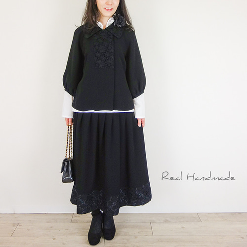 予約販売] ブラックジョーゼットケミカルレースWジャケット