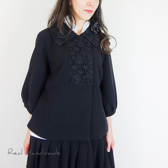 予約販売] ブラックジョーゼットケミカルレースWジャケット