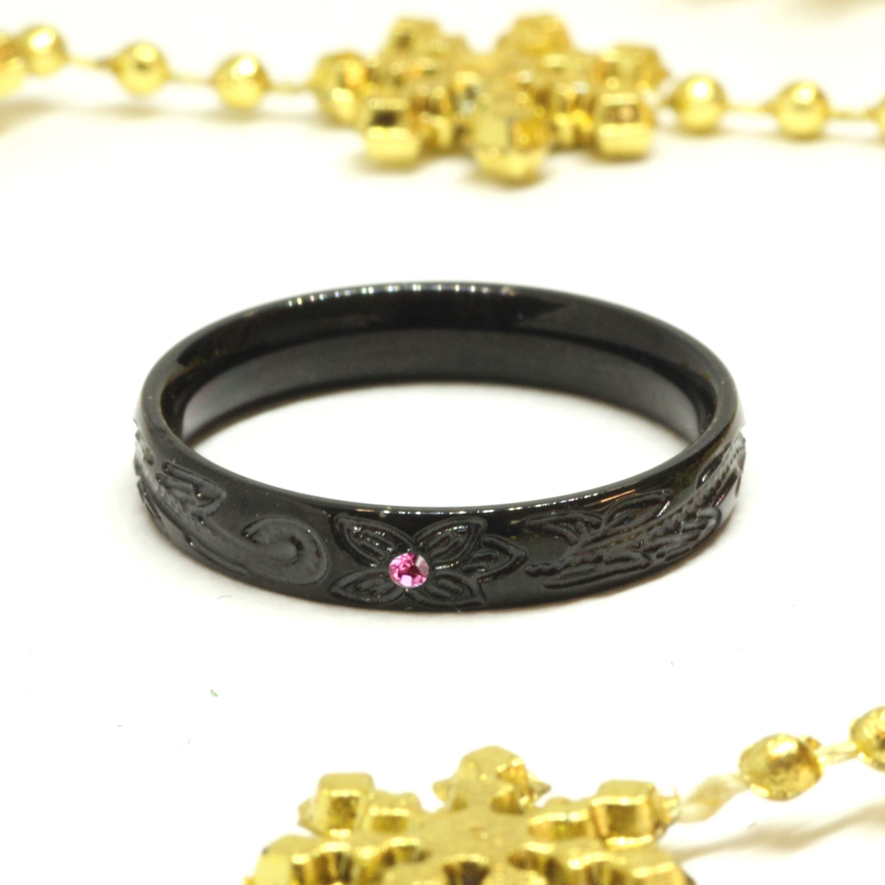 【人気のハワイアンーブラック】刻印10文字無料！肌に安心のステンレスペアリング 金属アレルギー対応 【単品】