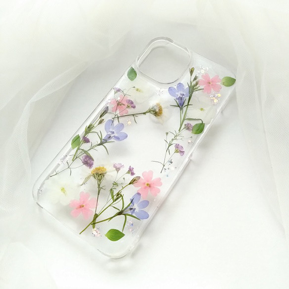 可愛い小花の押し花フレームケース/押し花iphoneケース/押し花ケース 2枚目の画像