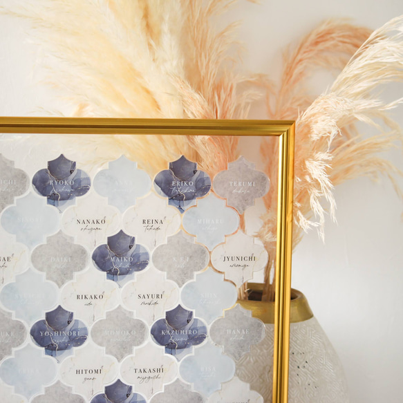 モロッカンタイル風 ゲスト参加型 アクリル結婚証明書 【A4・B4・A3サイズ / 10〜102名様まで】 オプションより選択 A4