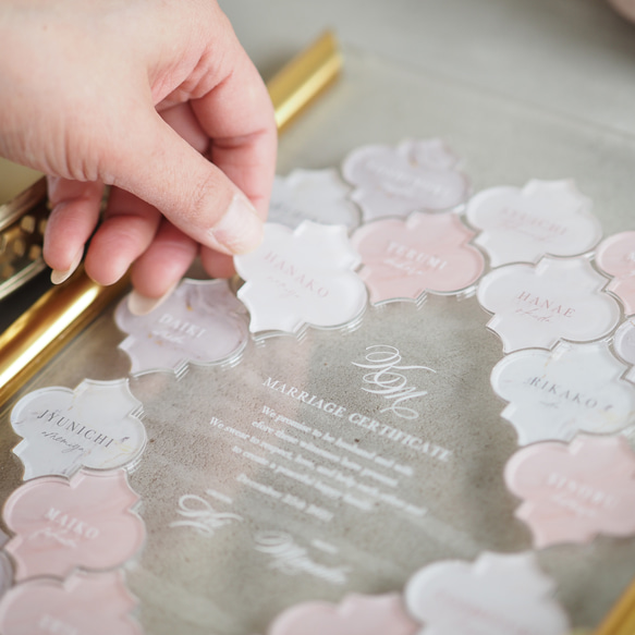 モロッカンタイル風 ゲスト参加型 アクリル結婚証明書 【A4・B4・A3サイズ / 10〜102名様まで】 オプションより選択 A4