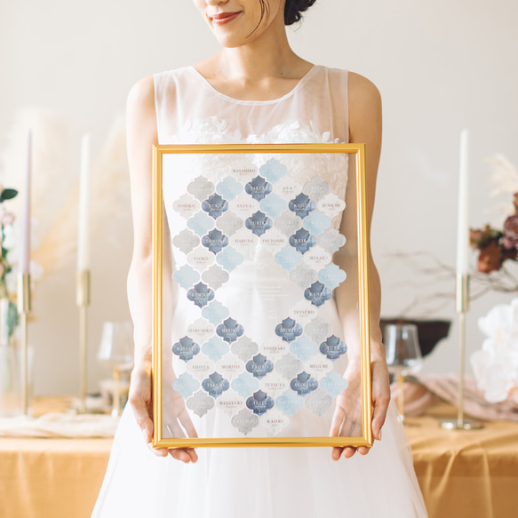 モロッカンタイル風 ゲスト参加型 アクリル結婚証明書 【A4・B4・A3サイズ / 10〜102名様まで】 オプションより選択 A4