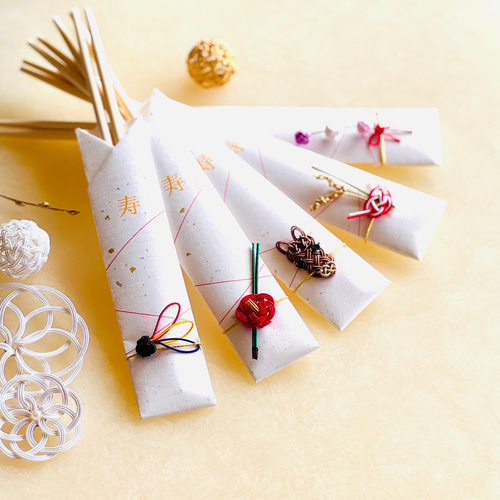 干支の午と縁起物モチーフの水引箸袋5膳セット 箸・箸置き tomoemon