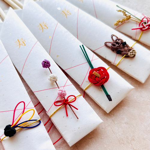 干支の午と縁起物モチーフの水引箸袋5膳セット 箸・箸置き tomoemon